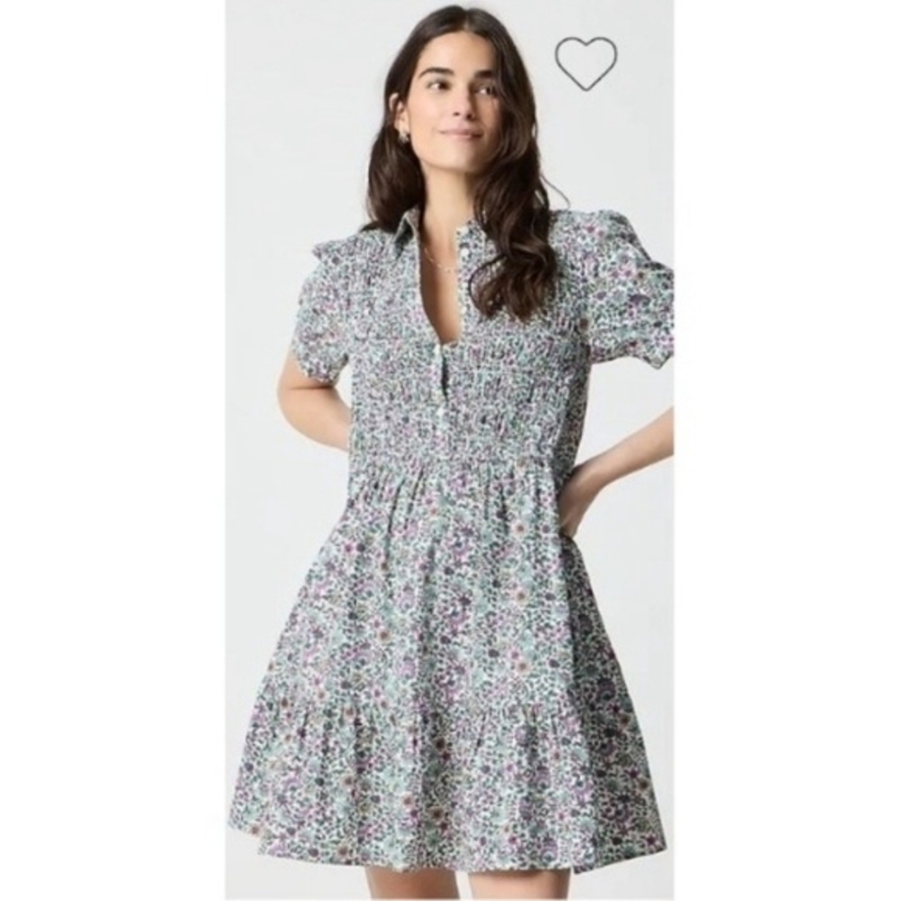 J. Crew Regenerative Cotton Floral Smocked Shirt Dress XXS NWT